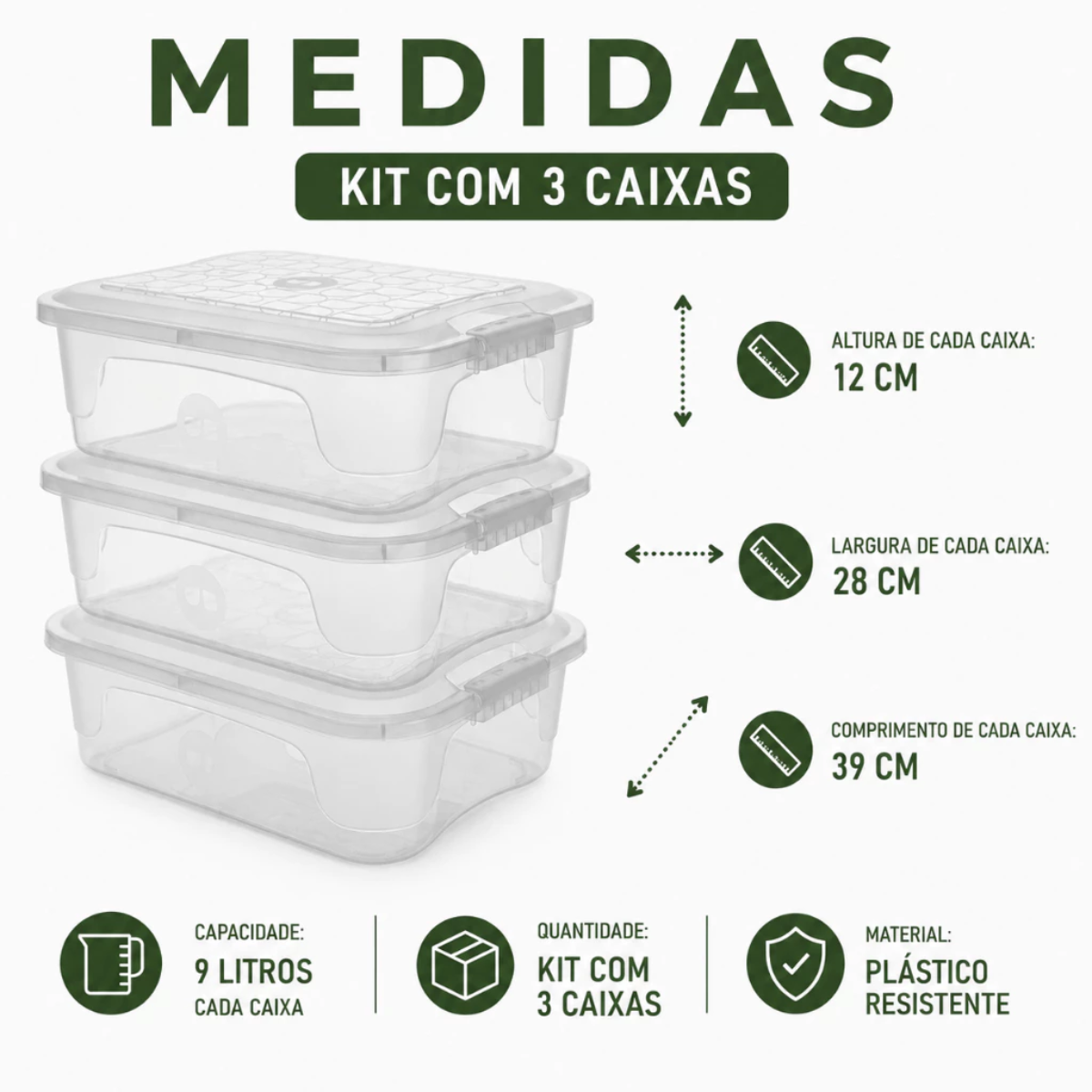 Kit de Organização Modular Transparente 9L com Travas de Segurança