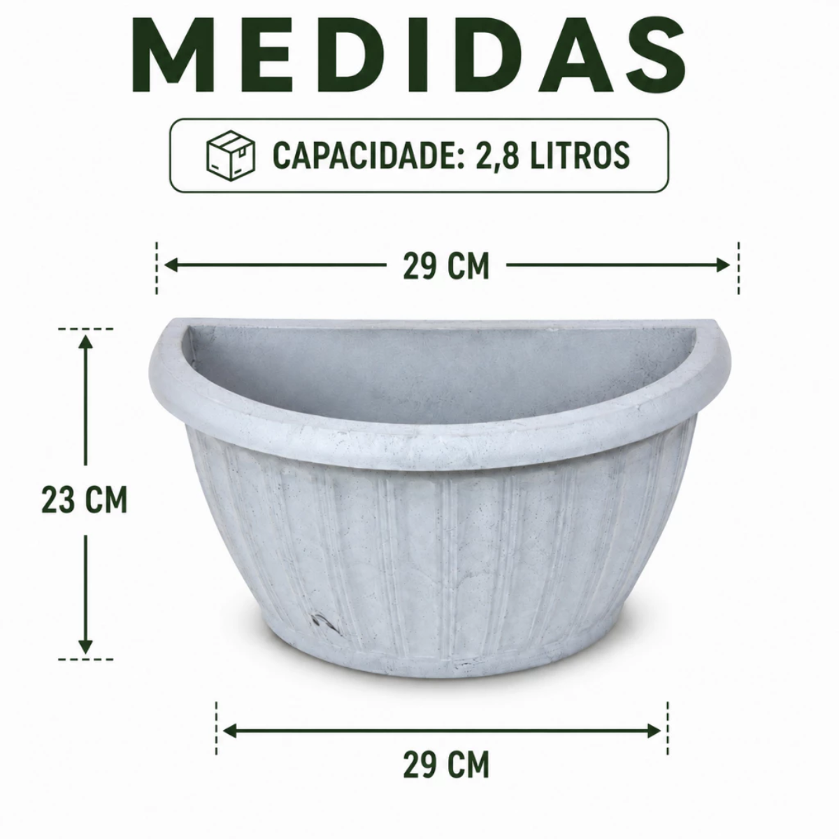 Vaso Grego de Parede Marmorizado Meia Lua 2,8L