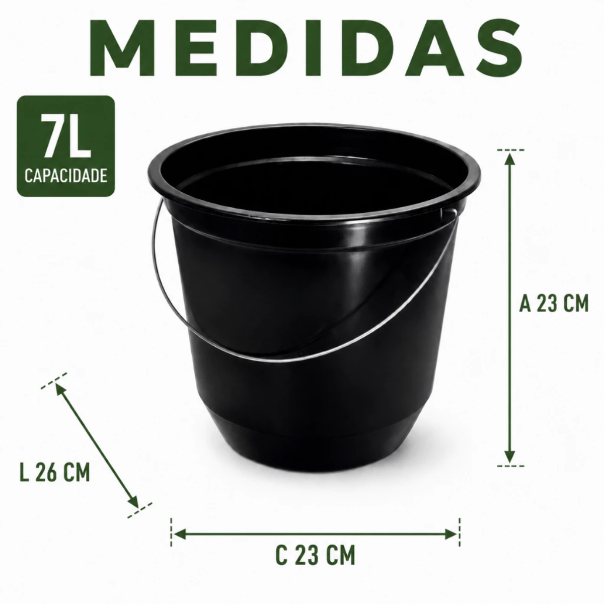 Balde de Limpeza 7 Litros Preto Resistente Multiuso