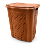 Cesto de Roupa Suja 45 L Rattan Cor Terracota com Tampa e Alça