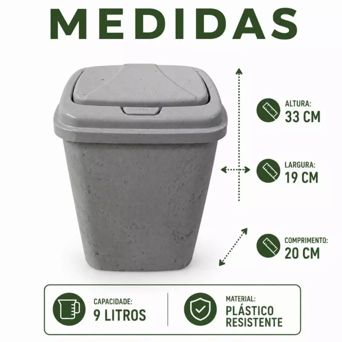 Lixeira 9L Click Marmorizada de Plástico com Tampa Para Cozinha