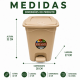 Lixeira Quadrada 13 L Bege com Pedal e Tampa Reforçada