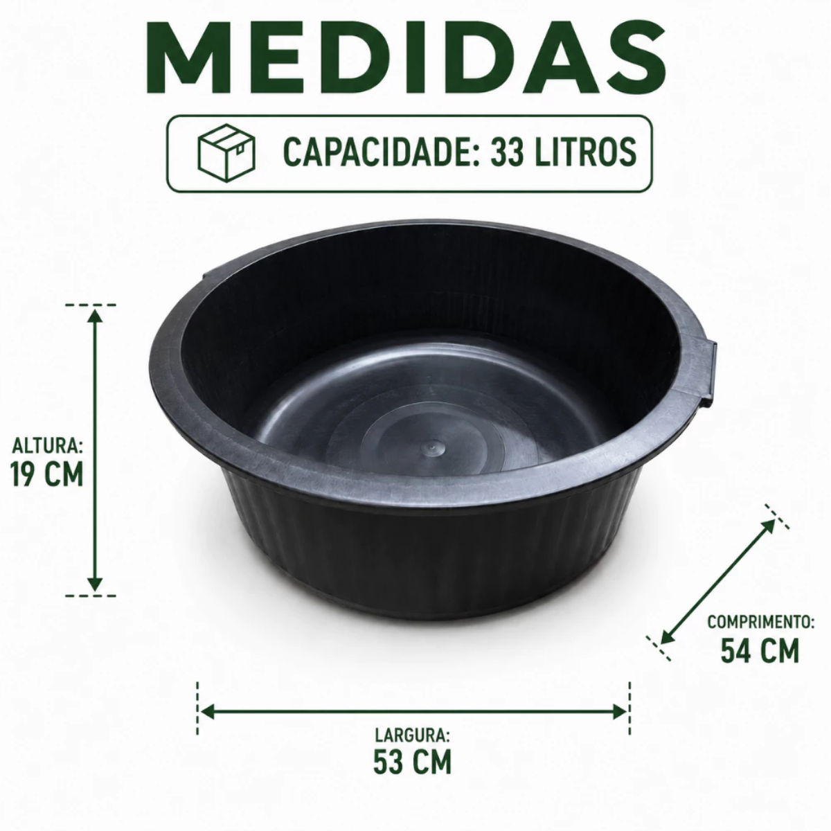 Bacia 33 Litros Preta Reforçada com Alça Multiuso