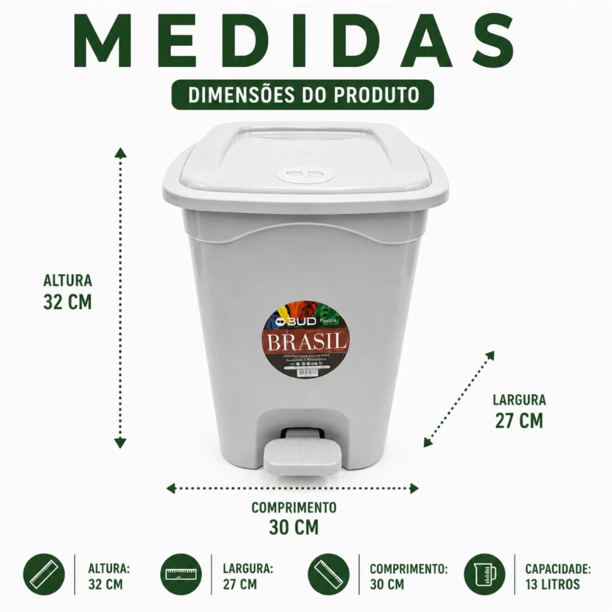 Lixeira com Pedal 13L - Linha Higiene & Organização