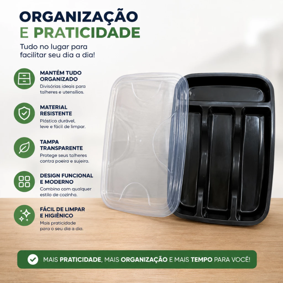 Organizador de Talheres com Tampa - Linha Professional Black