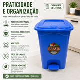 Lixeira 13 L Quadrada Azul com Pedal e Tampa para Cozinha