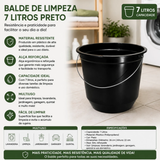 Balde de Limpeza 7 Litros Preto Resistente Multiuso