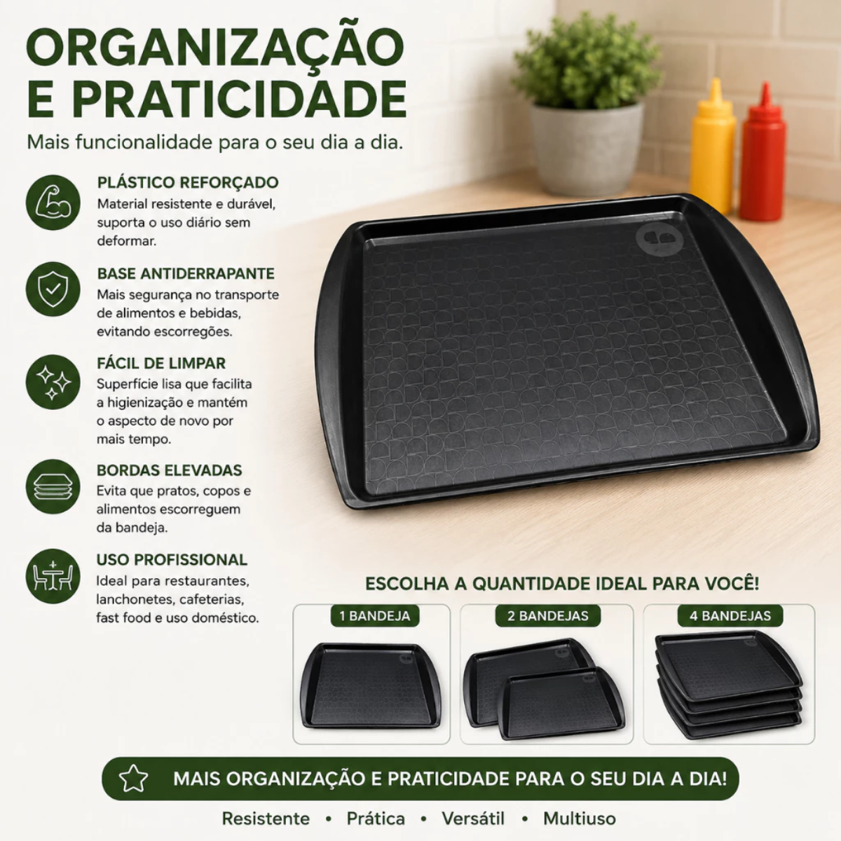 Bandeja Fast Food Restaurante Lanchonete Plástica Profissional Reforçada Para Servir