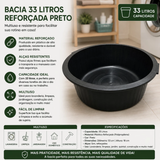Bacia 33 Litros Preta Reforçada com Alça Multiuso