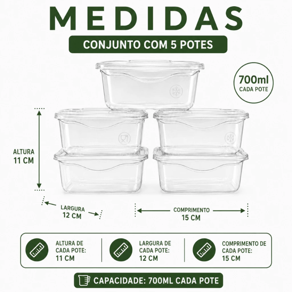 Kit 5 Pote Organizador 700ml com Tampa Leve 5 Pague 4