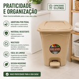 Lixeira Quadrada 13 L Bege com Pedal e Tampa Reforçada