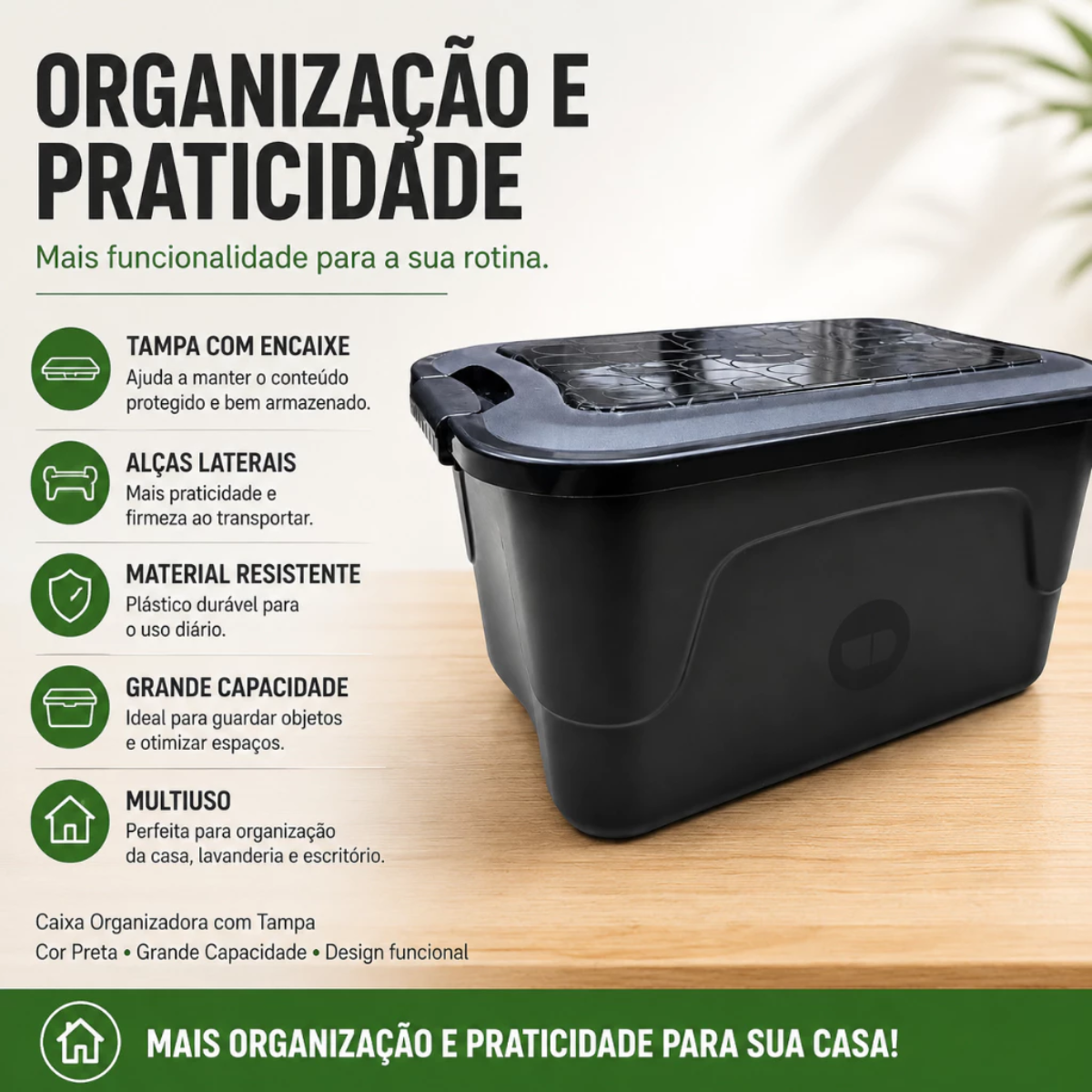 Caixa Organizadora Multiuso 30L com Trava e Empilhamento