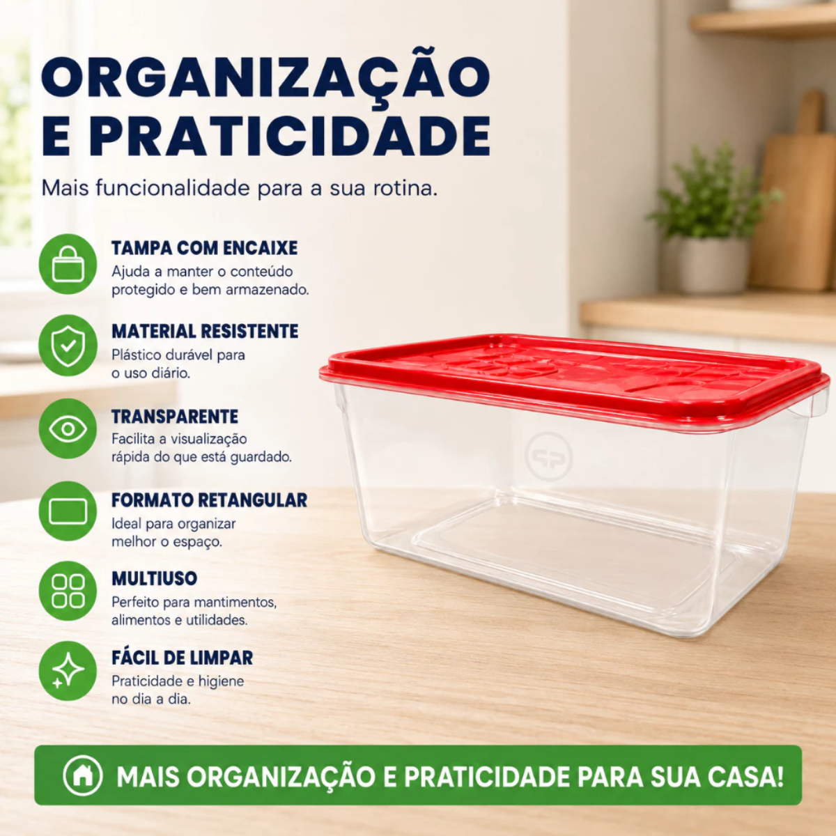 Organizador Multiuso 3L com Tampa Caixa Plástica Transparente