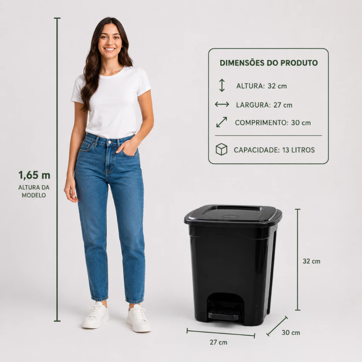Lixeira Quadrada 13L com Pedal e Tampa Reforçada