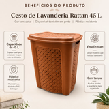Cesto de Roupa Suja 45 L Rattan Cor Terracota com Tampa e Alça