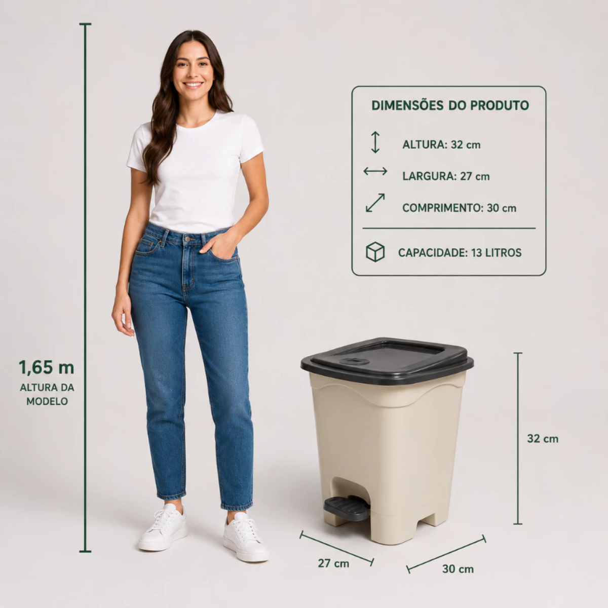Lixeira Quadrada 13 L Branca com Tampa Preta Pedal Reforçado