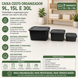 Caixa Cesto Organizador Tampa com Trava 9L/15L e 30L Organização Multiuso