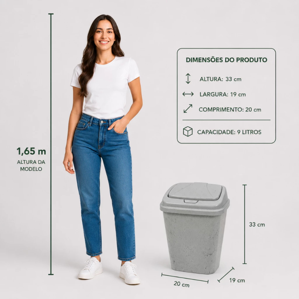 Lixeira 9L Click Marmorizada de Plástico com Tampa Para Cozinha