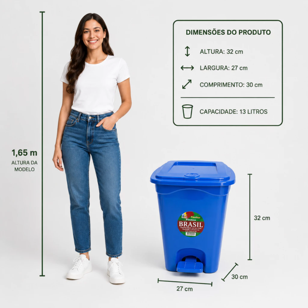 Lixeira 13 L Quadrada Azul com Pedal e Tampa para Cozinha