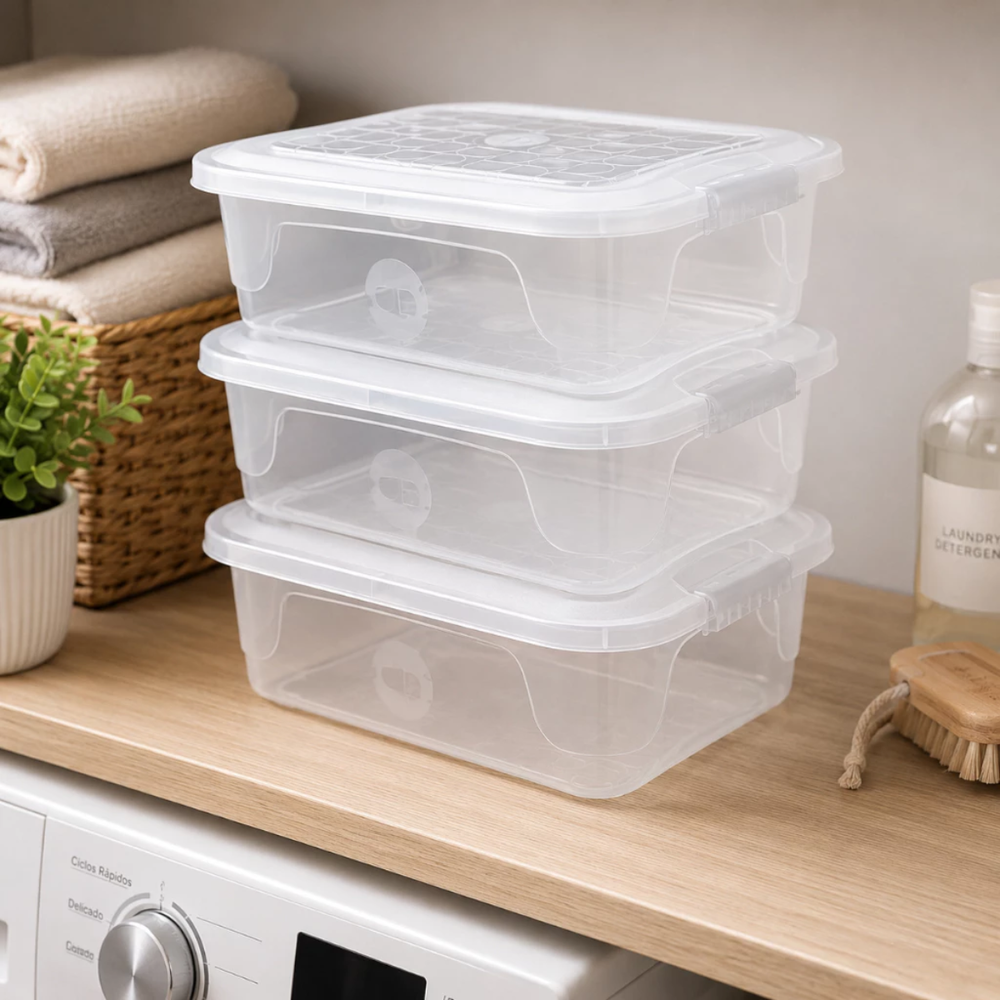 Kit de Organização Modular Transparente 9L com Travas de Segurança