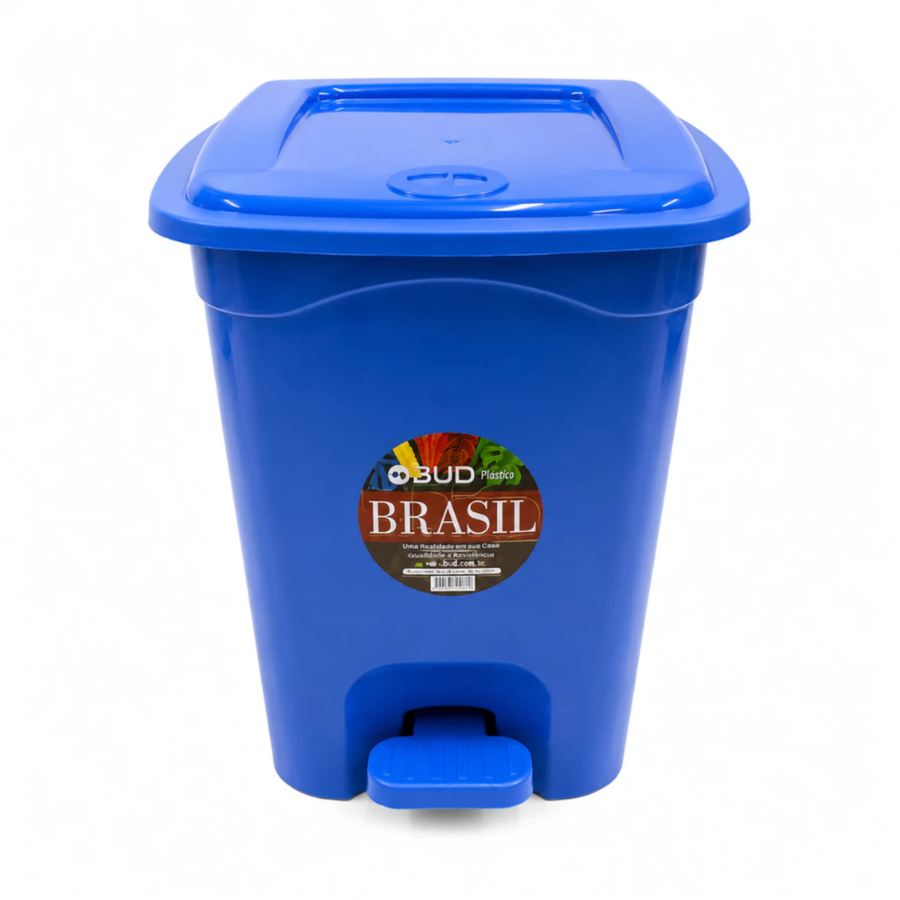 Lixeira 13 L Quadrada Azul com Pedal e Tampa para Cozinha