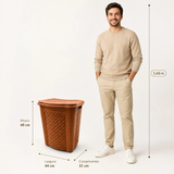 Cesto de Roupa Suja 45 L Rattan Cor Terracota com Tampa e Alça
