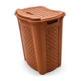 Cesto de Roupa Suja 45 L Rattan Cor Terracota com Tampa e Alça