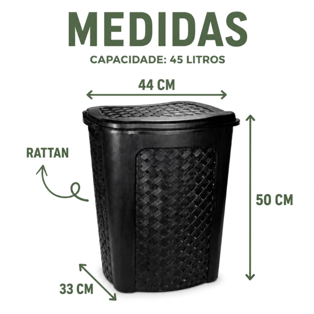 Lixeira Rattan 45 Litros Profissional - Design Elegante e Alta Resistência