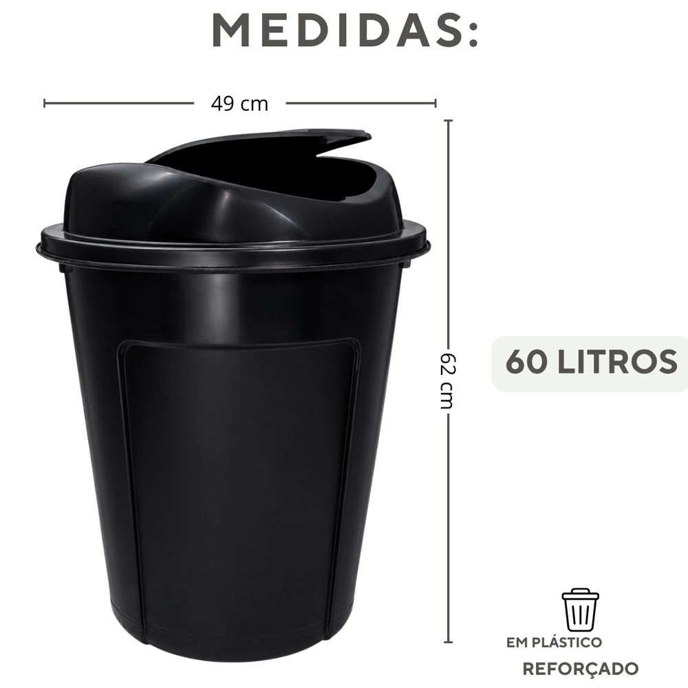 Lixeira Profissional 60 Litros em Plástico Reforçado - Ideal para Restaurantes e Empresas