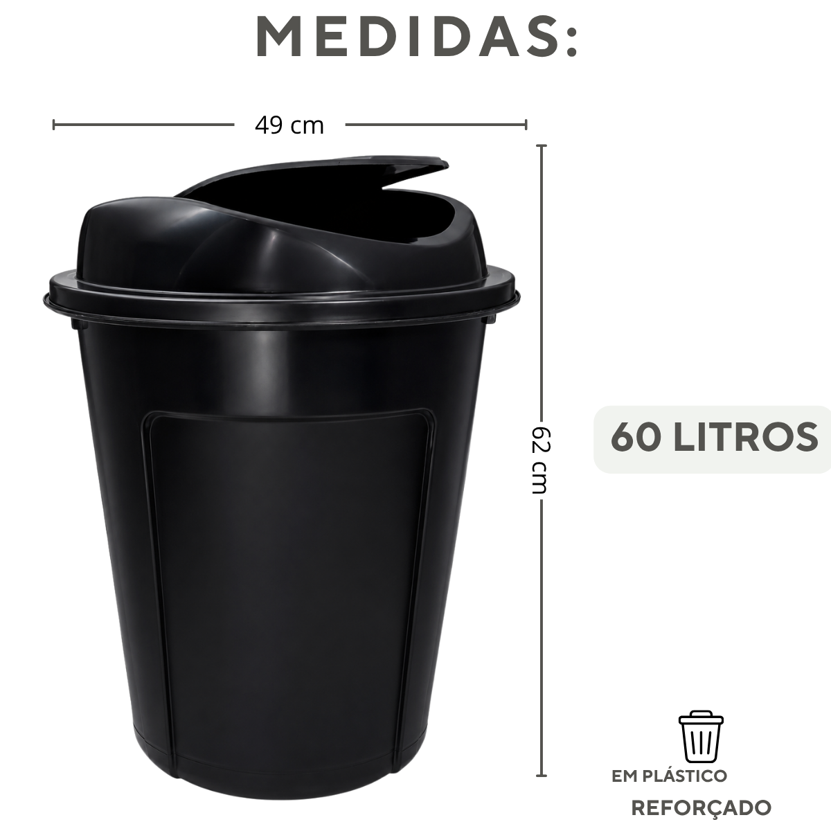 Lixeira Profissional 60 Litros em Plástico Reforçado - Ideal para Restaurantes e Empresas